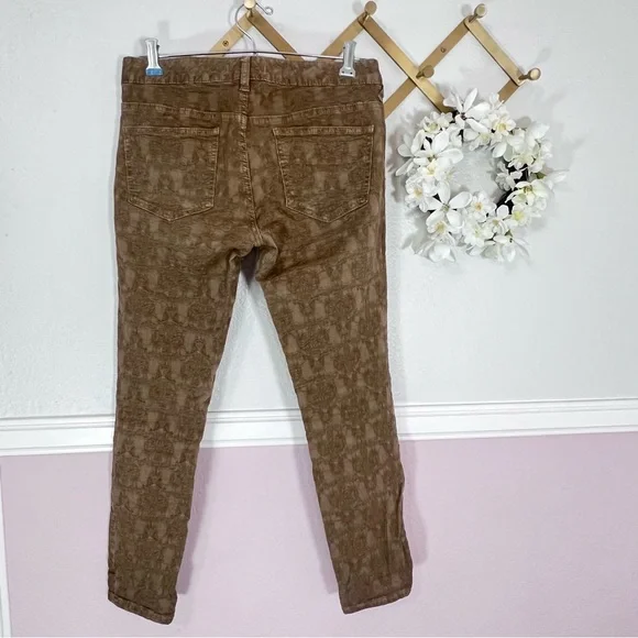 Free People Olive Green Victorian/Gothic Patterned Ankle Jeans - Picture 9 of 15